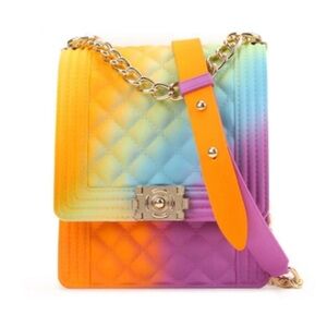 Alba Ombré Rainbow Jelly Quilted Chain Strap Bag NWT
